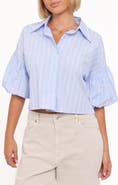 Petal & Pup Zella Stripe Puff Sleeve Cotton Button-Up Shirt