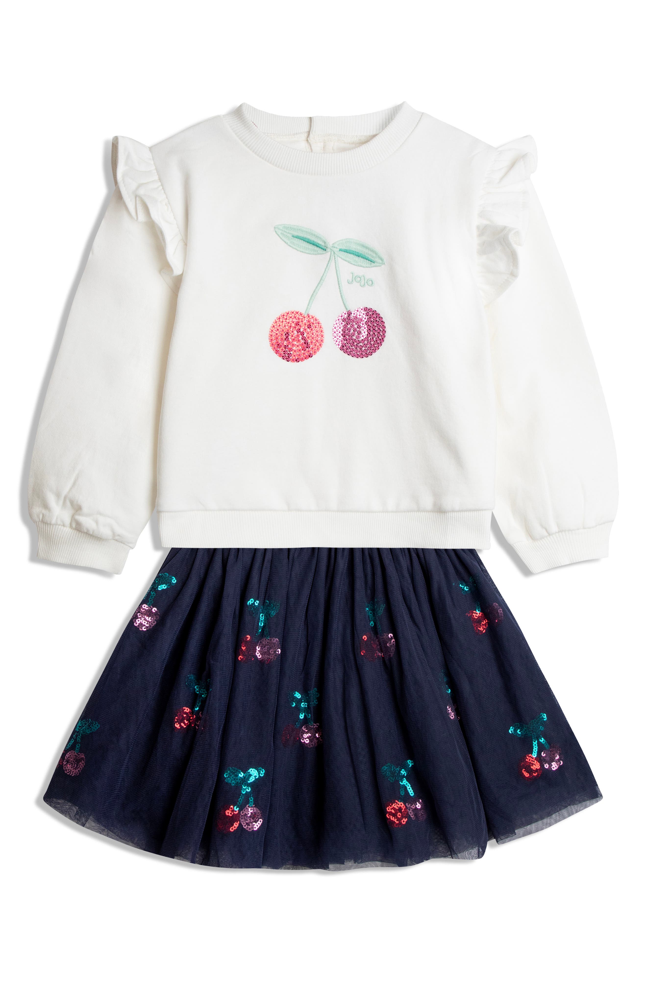 Kids' Cherry Embroidered Cotton Sweatshirt & Skirt Set