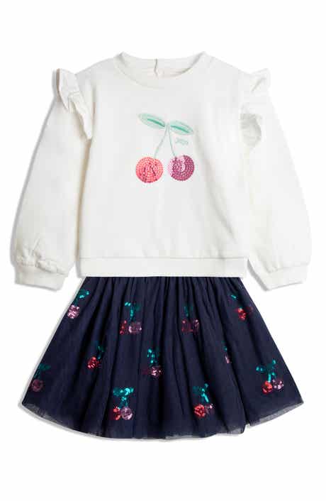 Kids' Cherry Embroidered Cotton Sweatshirt & Skirt Set