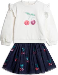JOJO MAMAN BEBE Kids' Cherry Embroidered Cotton Sweatshirt & Skirt Set