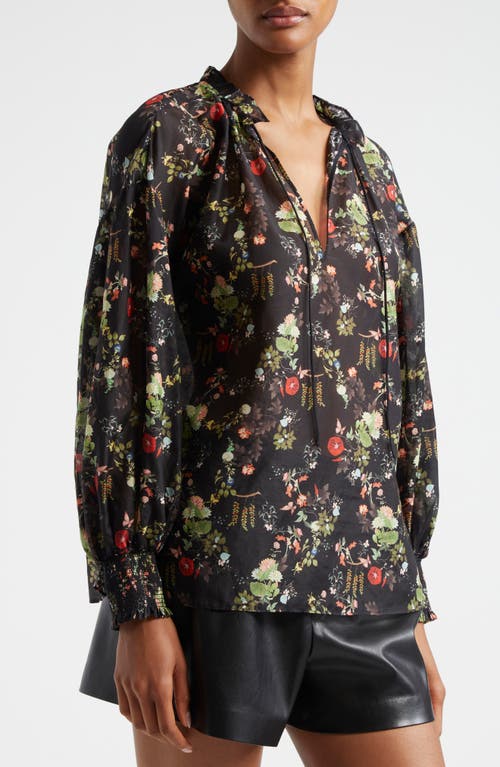 Alice And Olivia Julius Blouson-sleeve Tunic Top In Blush Kiss Black