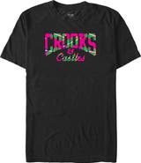 Crooks & Castles Men's Pink Tropical Print Graphic T-Shirt