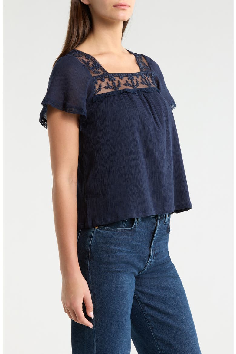 Lace Mesh Detail Square Neck Cotton Top, Alternate, color, SPELLBOUND