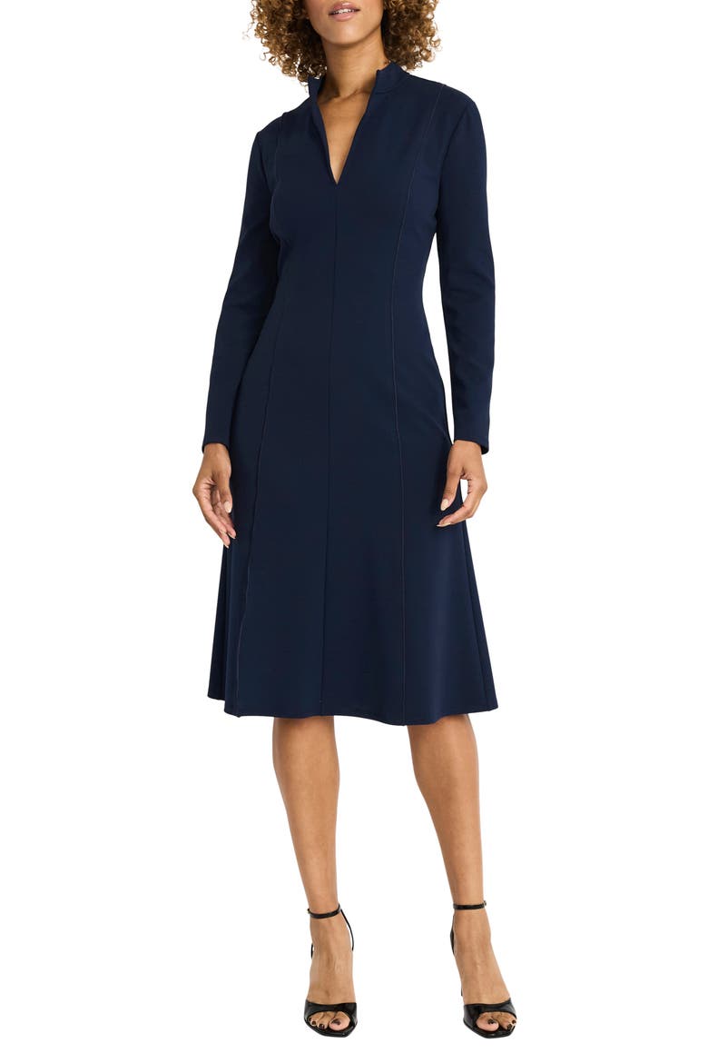 Split Neck Long Sleeve Midi Dress, Main, color, NAYB