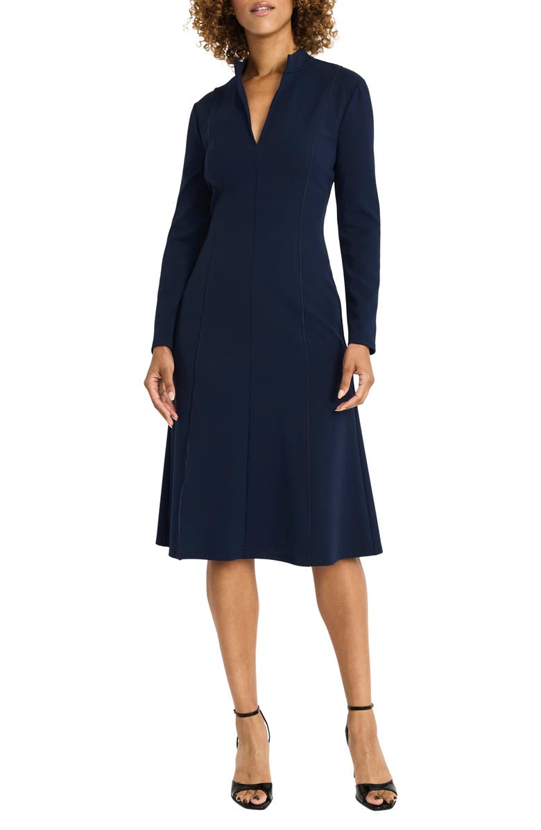 Maggy London Split Neck Long Sleeve Midi Dress, Main, color,