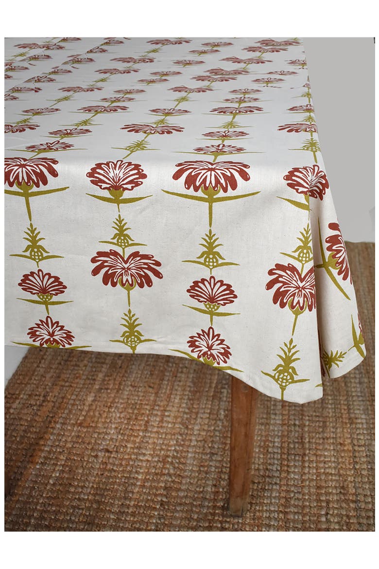 Tropical Garden Tablecloth, Alternate, color, CRIMSON AND CHARTREUSE