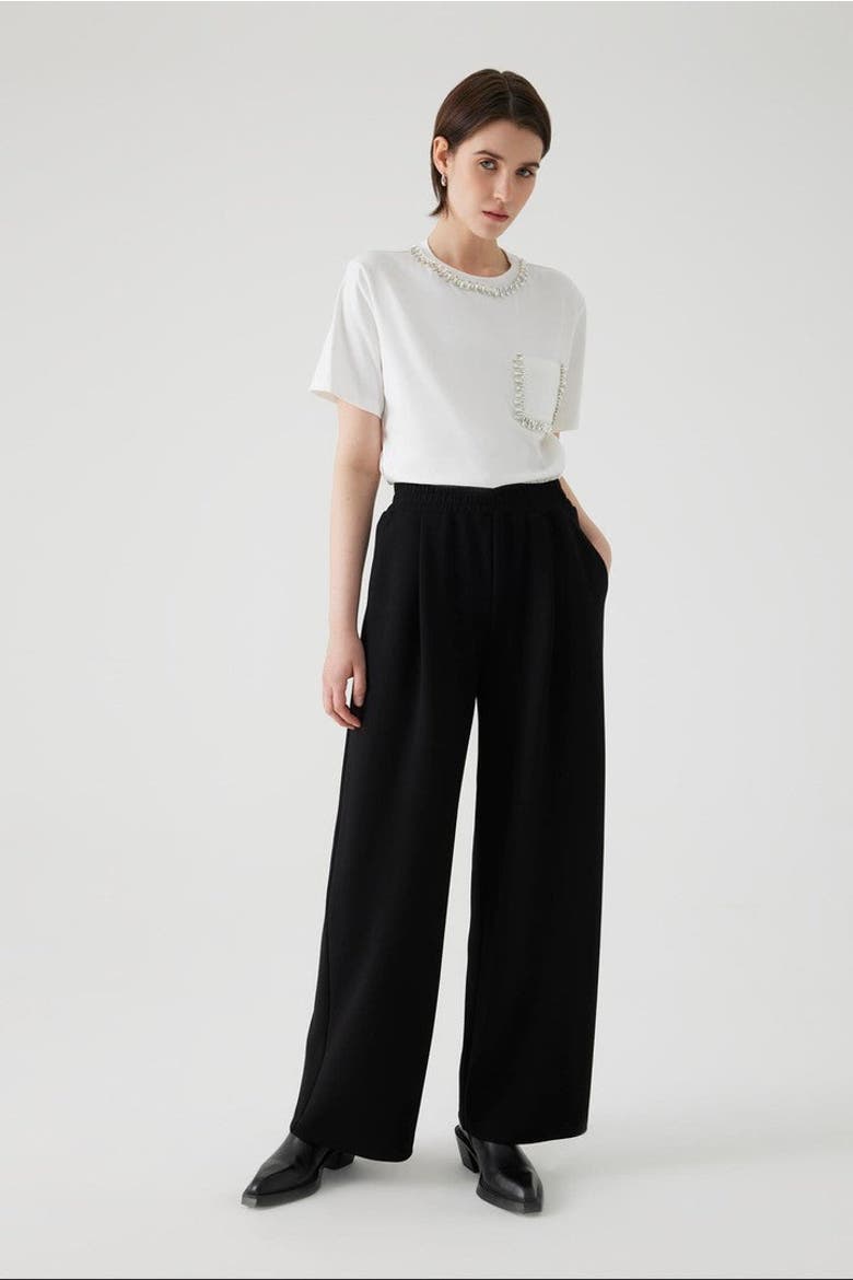 Elastic Waist Wide Leg Pants, Main, color, BLACK