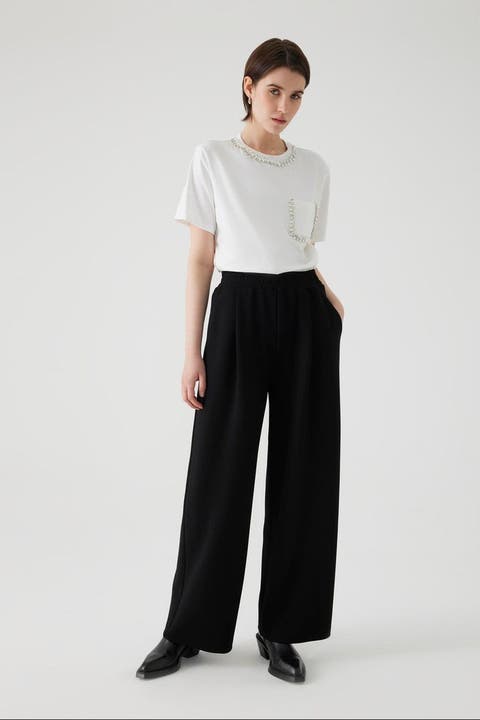 Elastic Waist Wide Leg Pants
