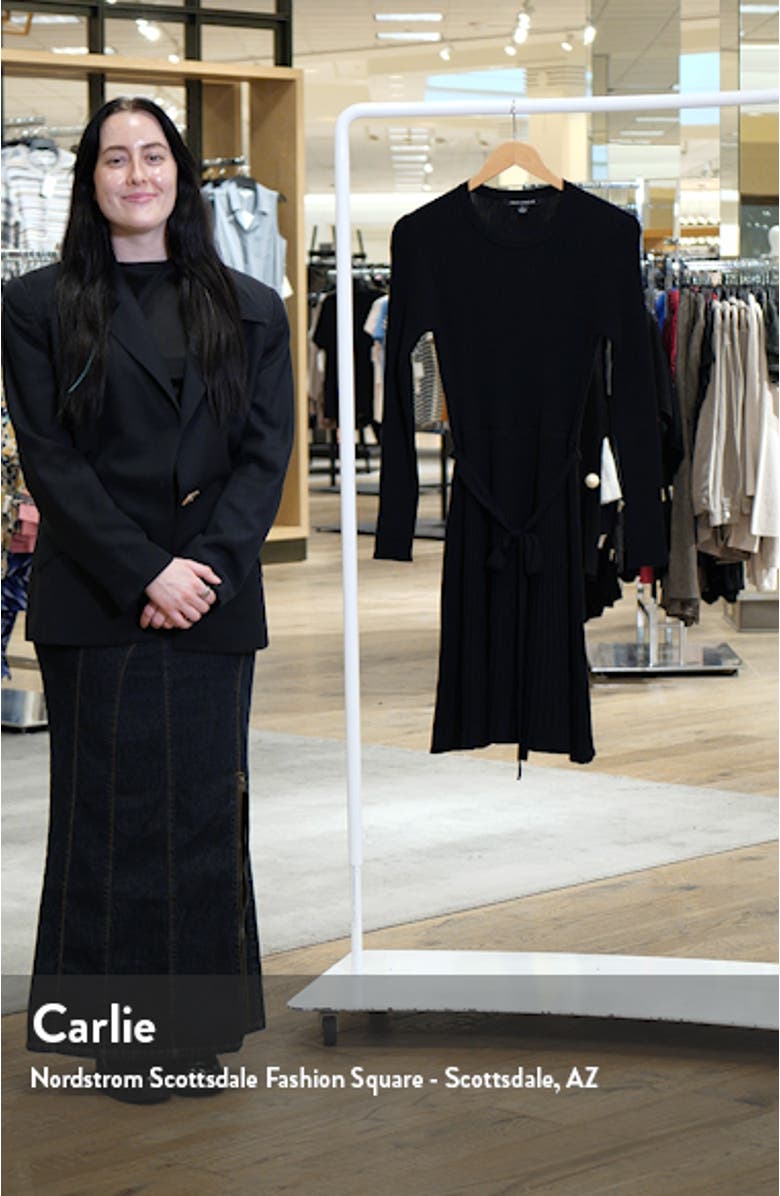 Rib Long Sleeve Belted Sweater Dress, sales video thumbnail