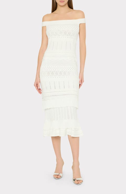 Maven Ruffle Off the Shoulder Midi Dress