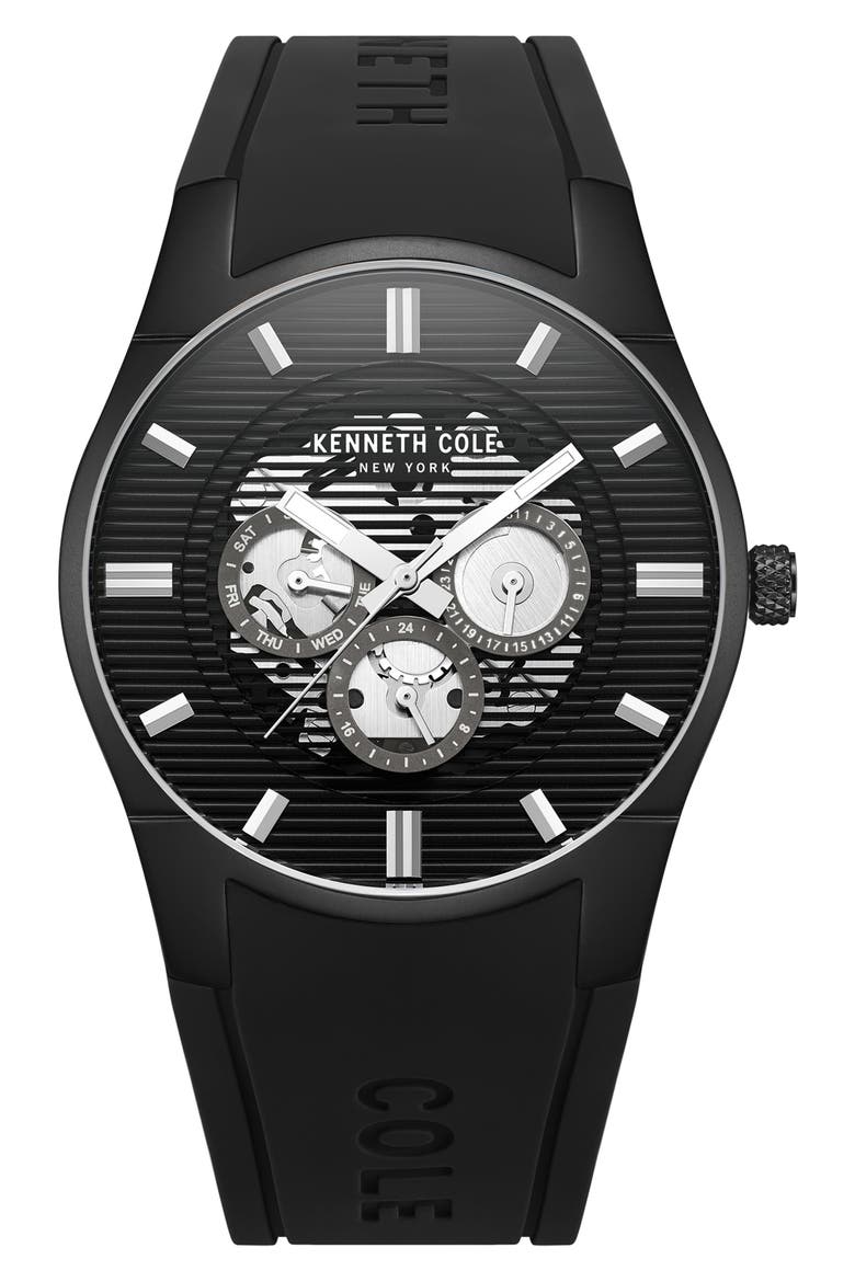 Dress Sport Silicone Strap Watch, 42mm, Main, color, BLACK