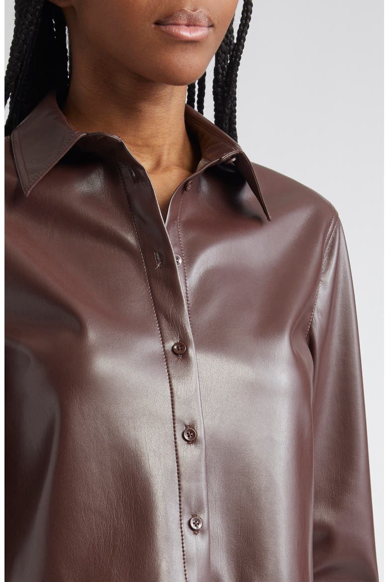Leon Crop Faux Leather Button-Up Shirt, Alternate, color, ESPRESSO