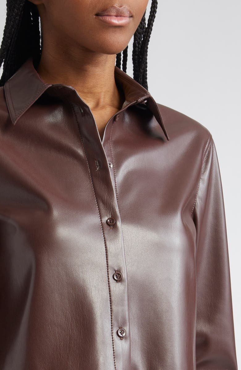 Alice + Olivia Leon Crop Faux Leather Button-Up Shirt, Alternate, color,
