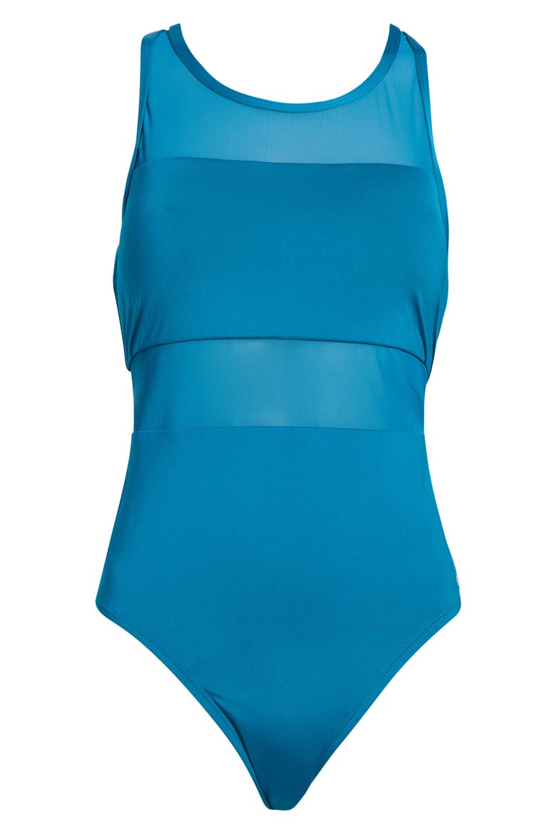 V-Back One-Piece Swimsuit, Alternate, color, GREEN ABYSS