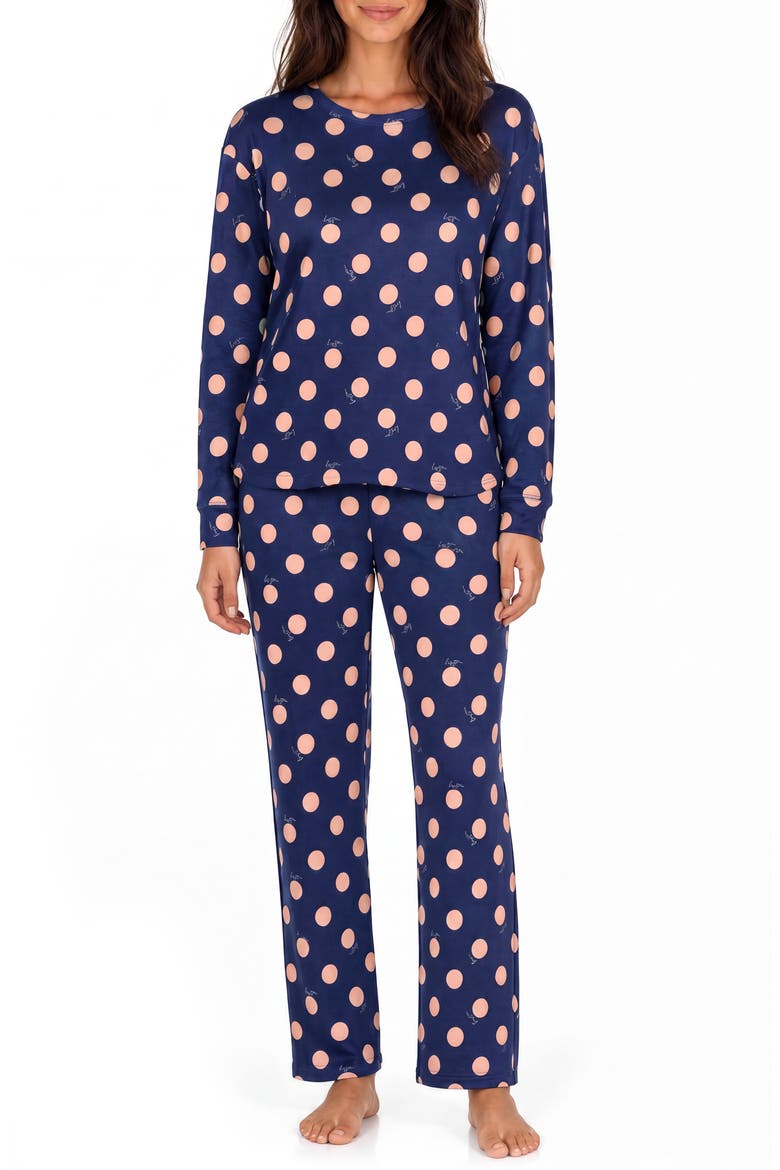 Soft Hacci Long Sleeve Henley Pajamas, Main, color, DOT FONT NORTH STAR
