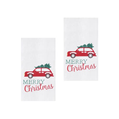 C & F Home C&f Home Holiday "merry Christmas" Sentiment Featuring Red Car With Tree Cotton Flour Sack Kitchen In White