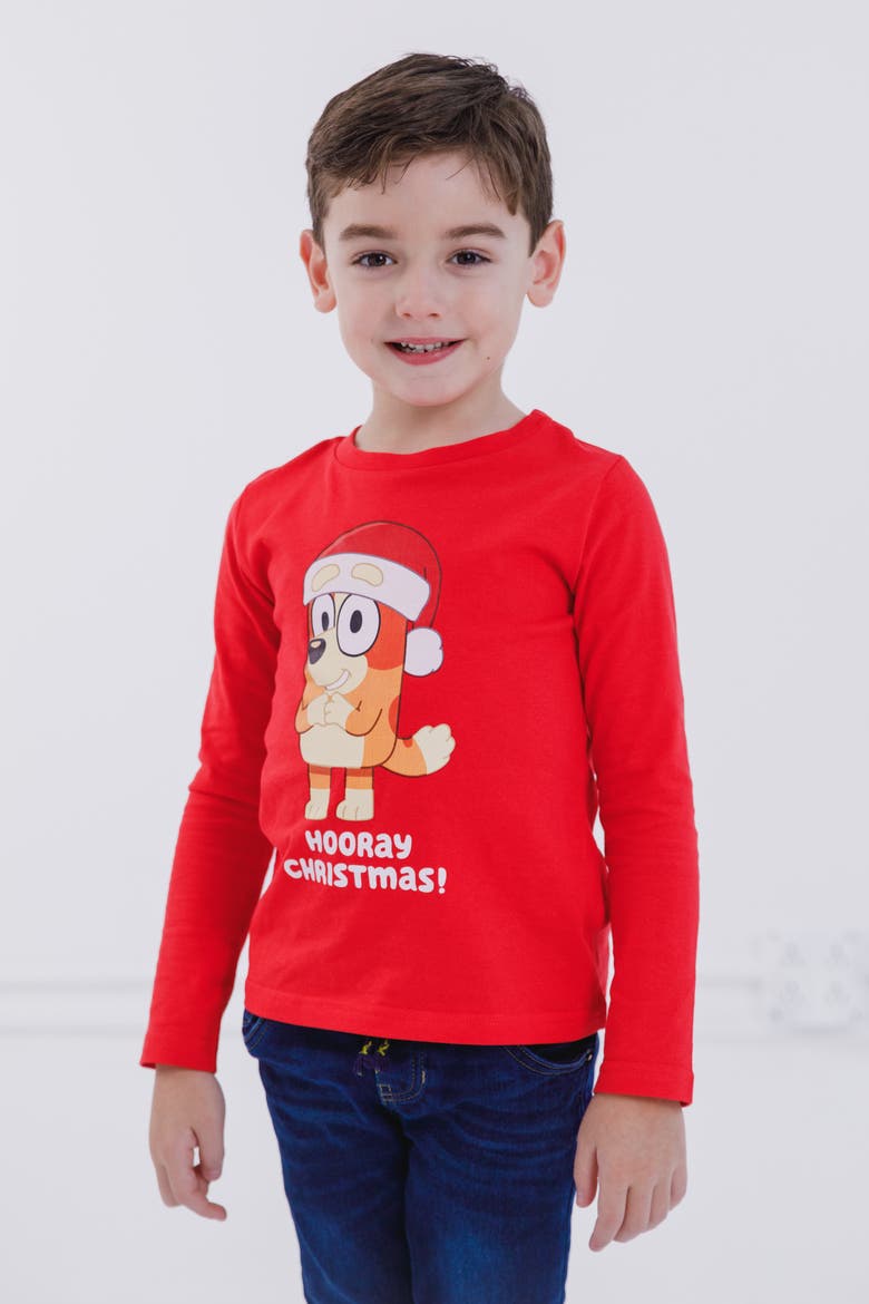 Christmas Long Sleeve Tee, Alternate, color, Bright Red Bingo