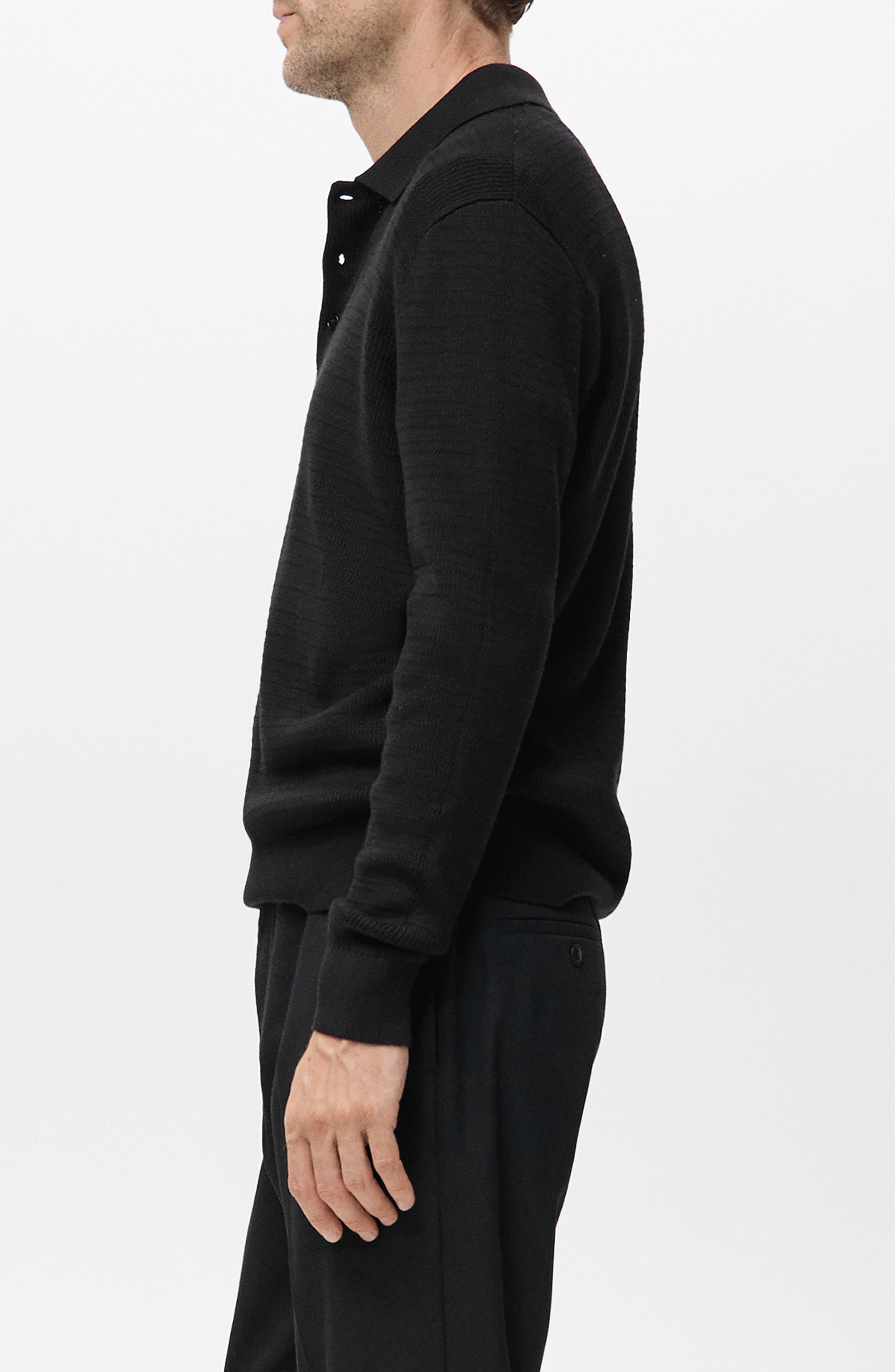 MANGO Texture Long Sleeve Polo (Men) | Nordstrom