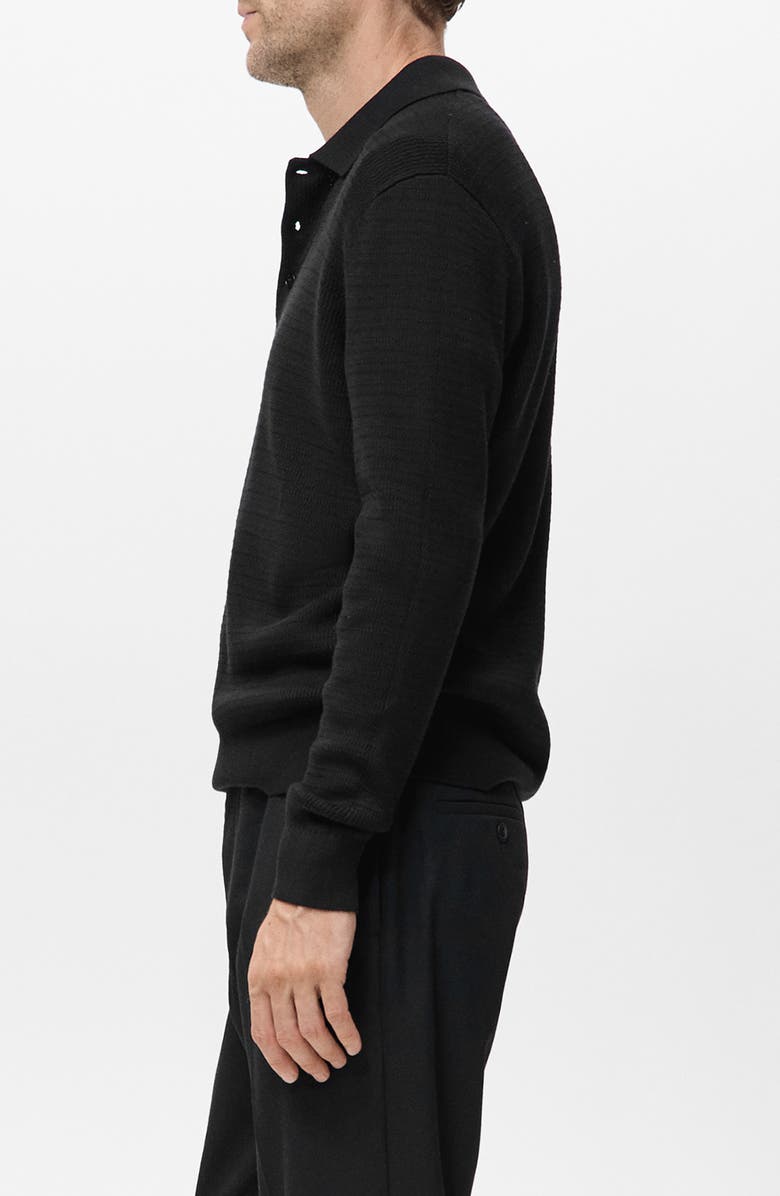 MANGO Texture Long Sleeve Polo, Alternate, color, Black