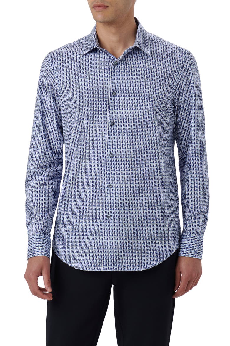 James OoohCotton® Geometric Print Button-Up Shirt, Main, color, FRENCH BLUE
