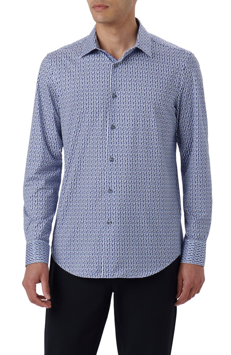 Bugatchi James OoohCotton<sup>®</sup> Geometric Print Button-Up Shirt, Main, color,