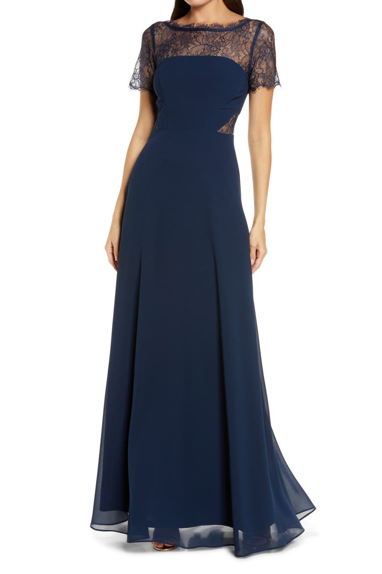Waiting for Love Lace Gown, Main, color, NAVY BLUE