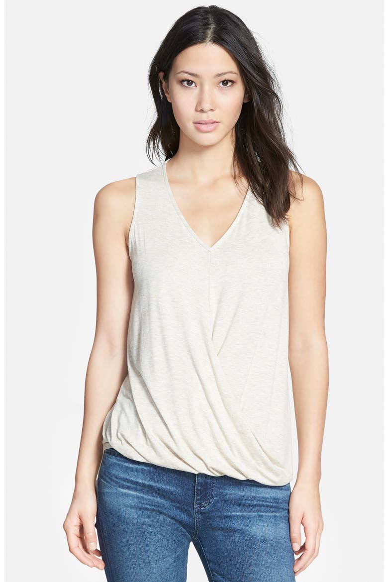 Gibson Drape Front Mixed Media Tank, Main, color, OATMEAL