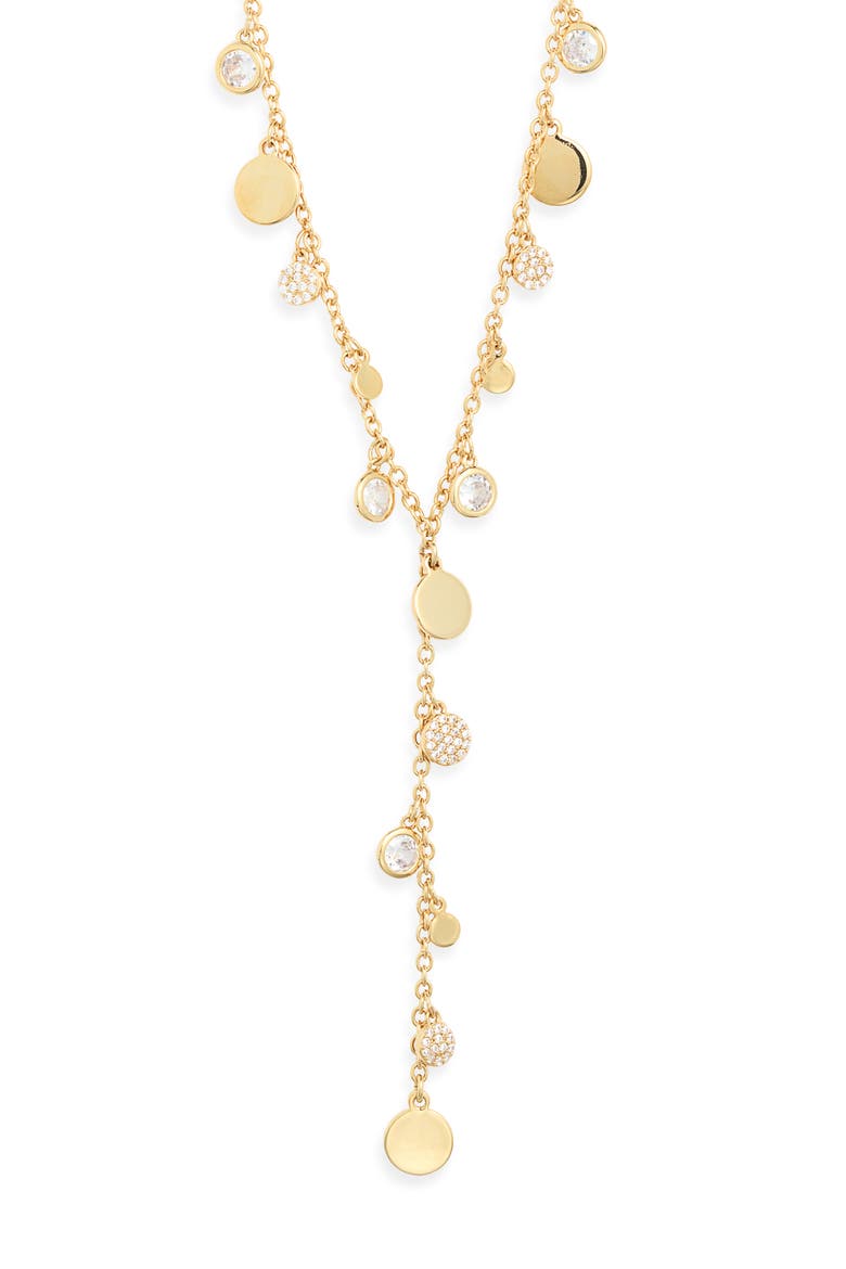 Shaky Pavé Cubic Zirconia Y-Necklace, Main, color, CLEAR- GOLD