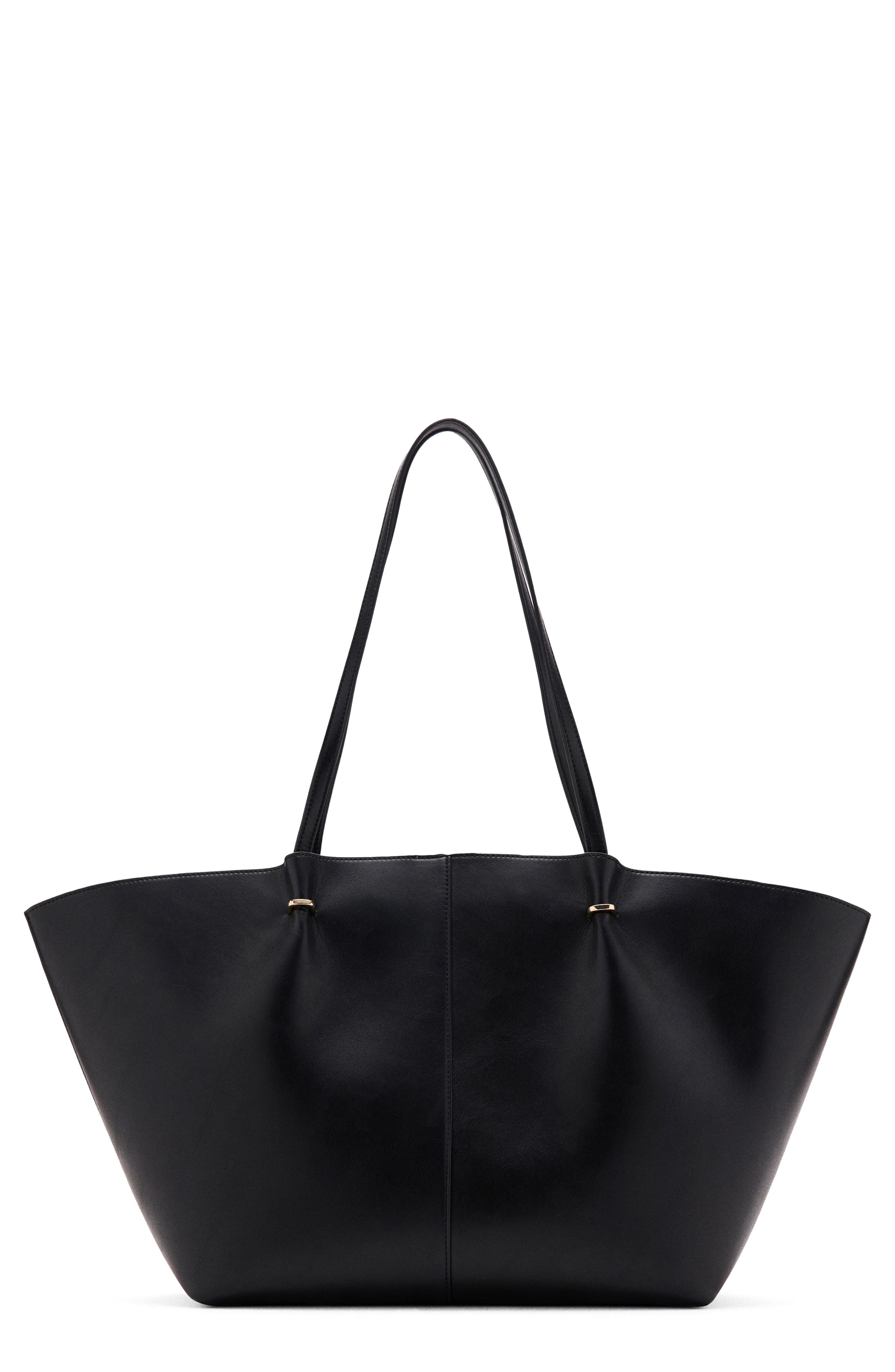 MANGO Faux Leather Shopper Bag, Main, color, Black
