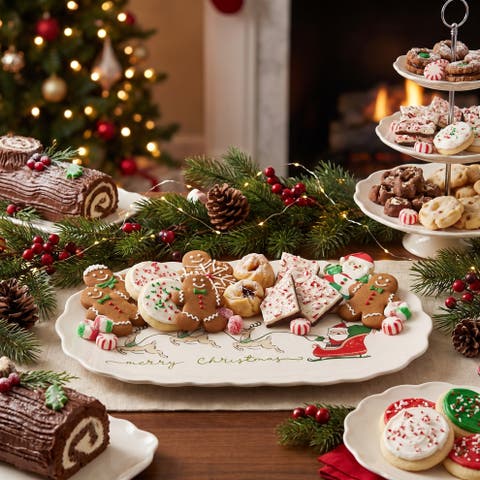 Scalloped Stoneware Sleigh Platter