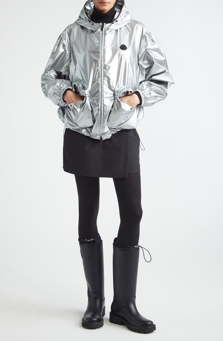 Moncler Ylang Metallic Bomber Jacket, Alternate, color, Metallic Silver