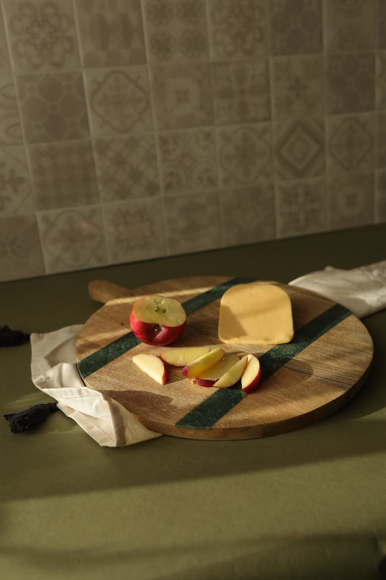 Cillian Dark Green Round Marble Serving Board, Alternate, color, Brown