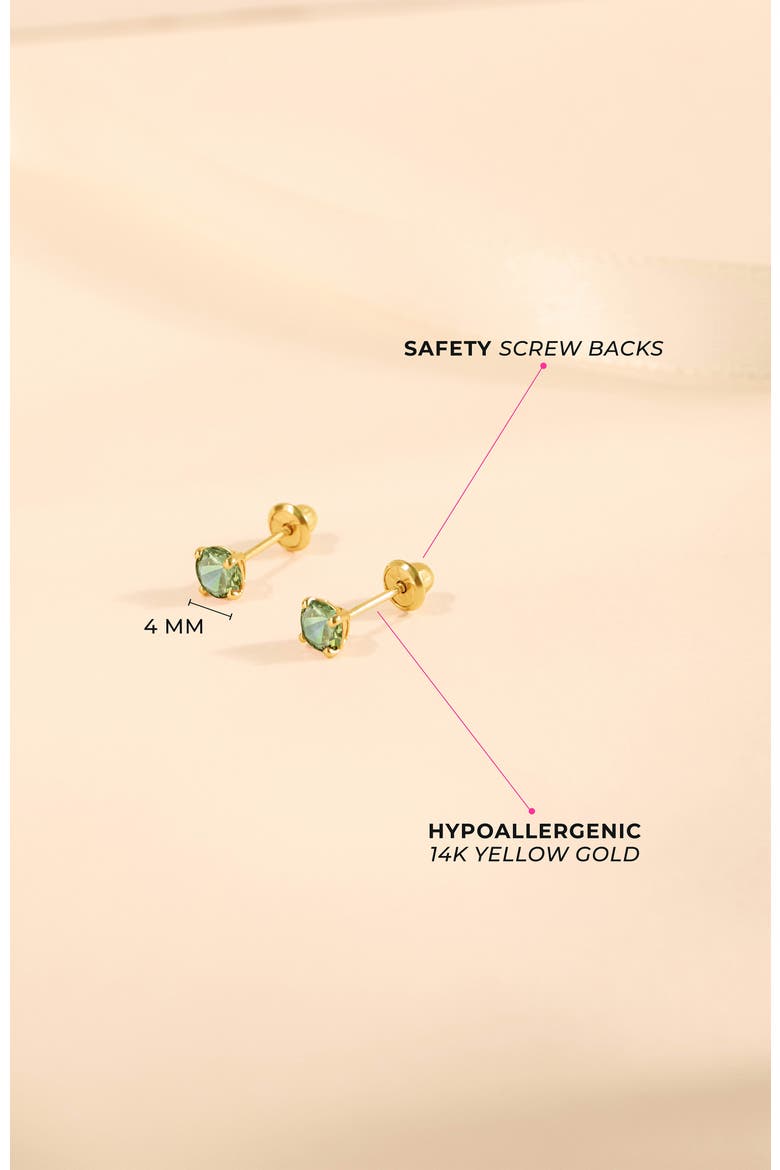 14k Pronged Simulated Birthstone Earrings, Alternate, color, August