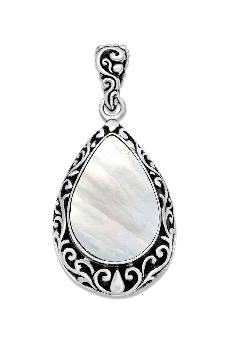 Sterling Silver Shell Teardrop Pendant, Main, color, WHITE
