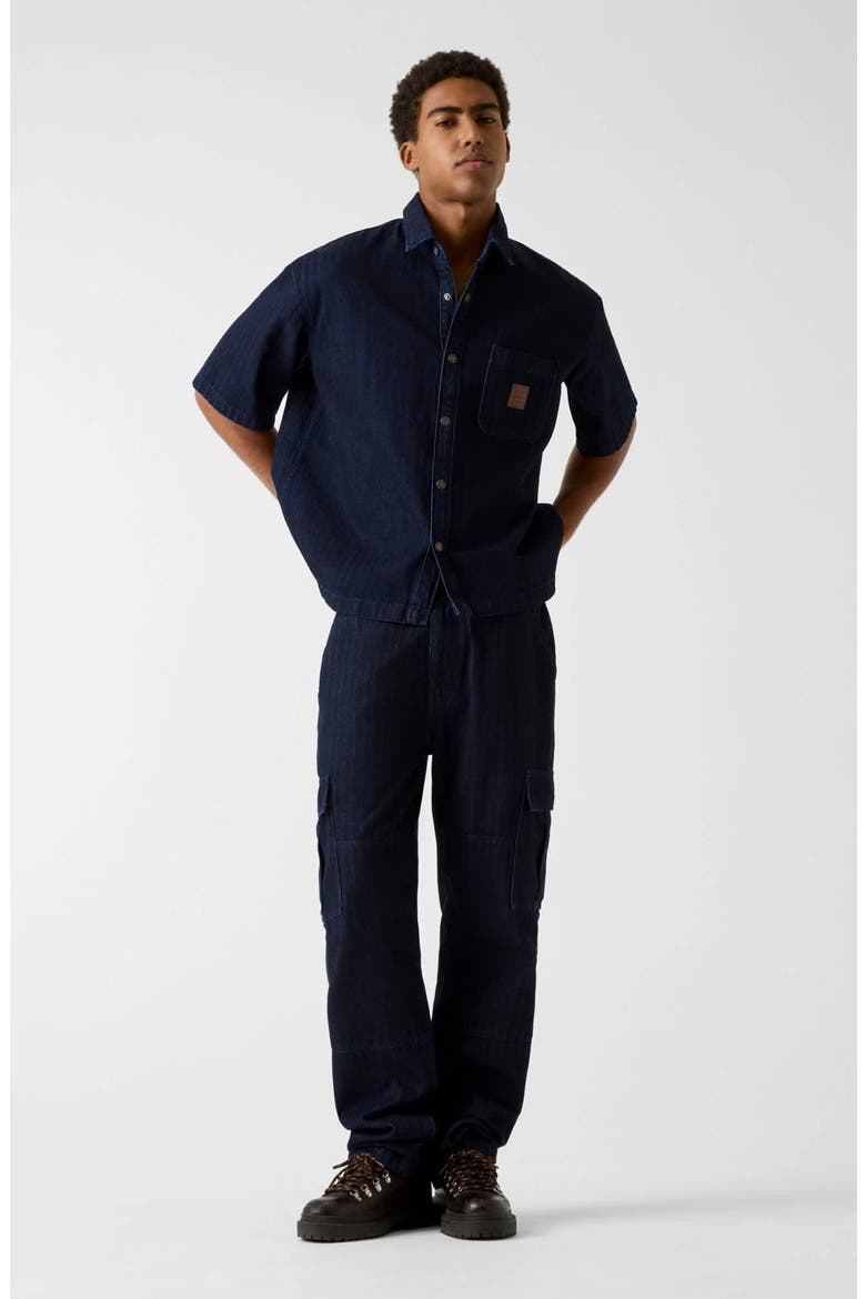 Short Sleeve Oversize Crop Denim Button-Up Shirt, Alternate, color, BLUE