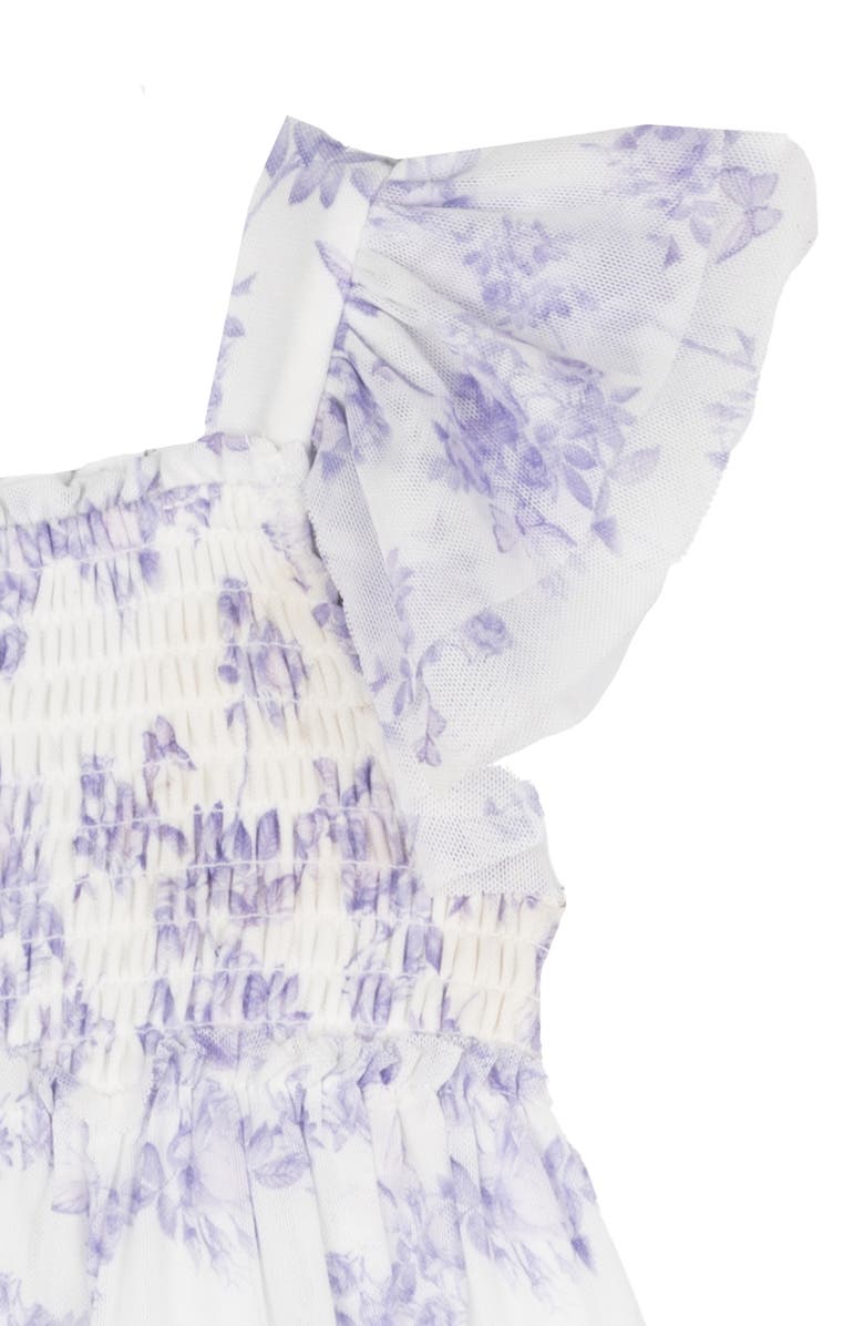 Rare Editions Lilac Toile Power Mesh Tiered Dress, Alternate, color, Lilac