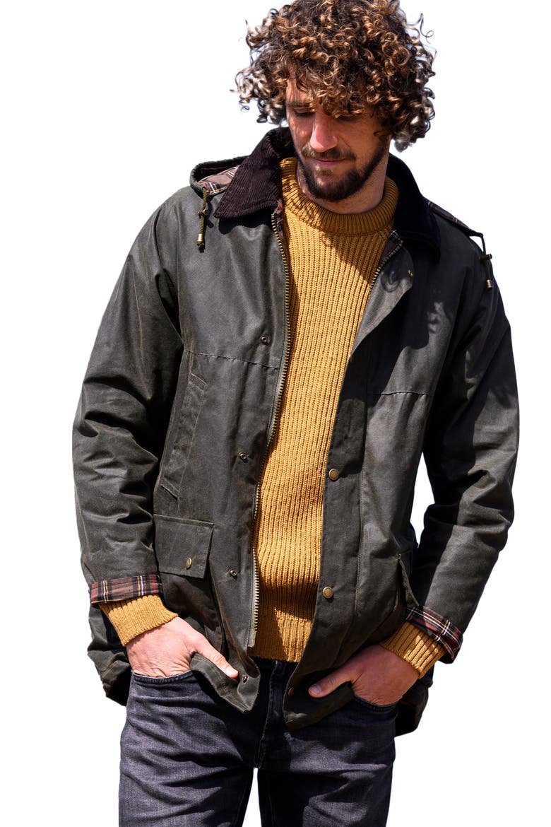 British Grown Sleeve Wax Cotton Jacket, Main, color, OLIVE