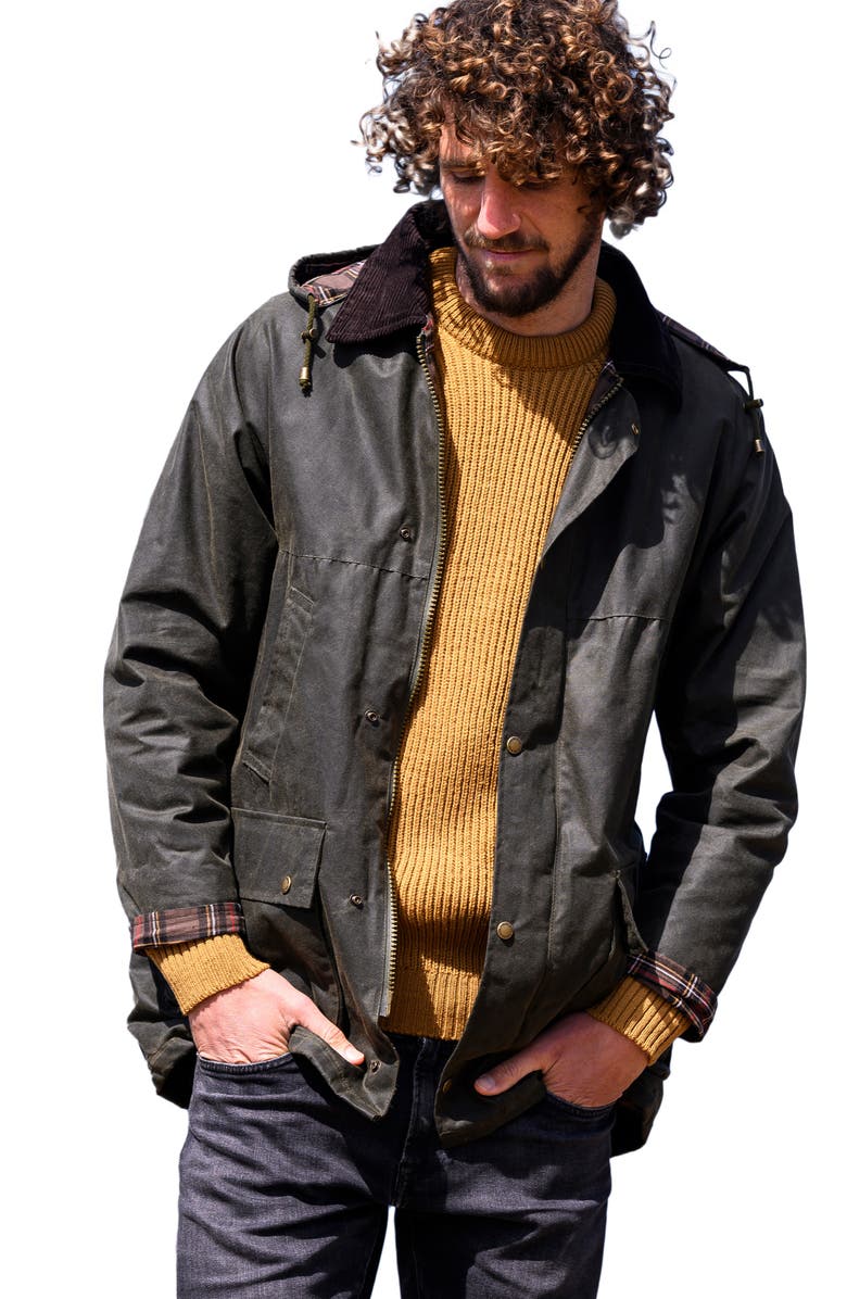 Celtic & Co. British Grown Sleeve Wax Cotton Jacket, Main, color, Olive