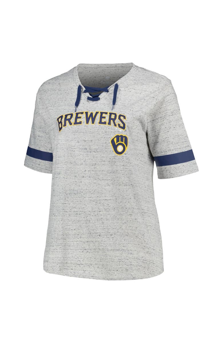 PROFILE Women's Profile Heather Gray Milwaukee Brewers Plus Size Lace-Up T-Shirt, Alternate, color, 