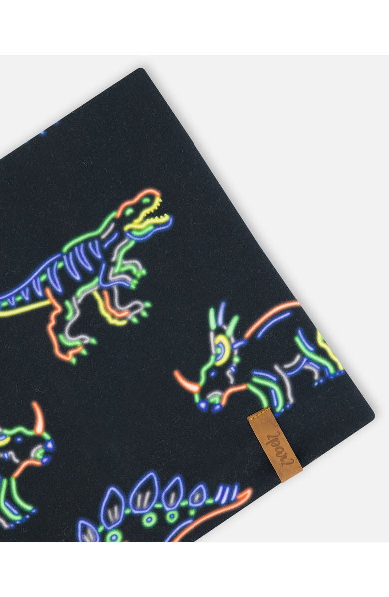 Deux par Deux Boy's Mid-Season Jersey Neckwarmer Black Printed Neon Dino, Alternate, color, 