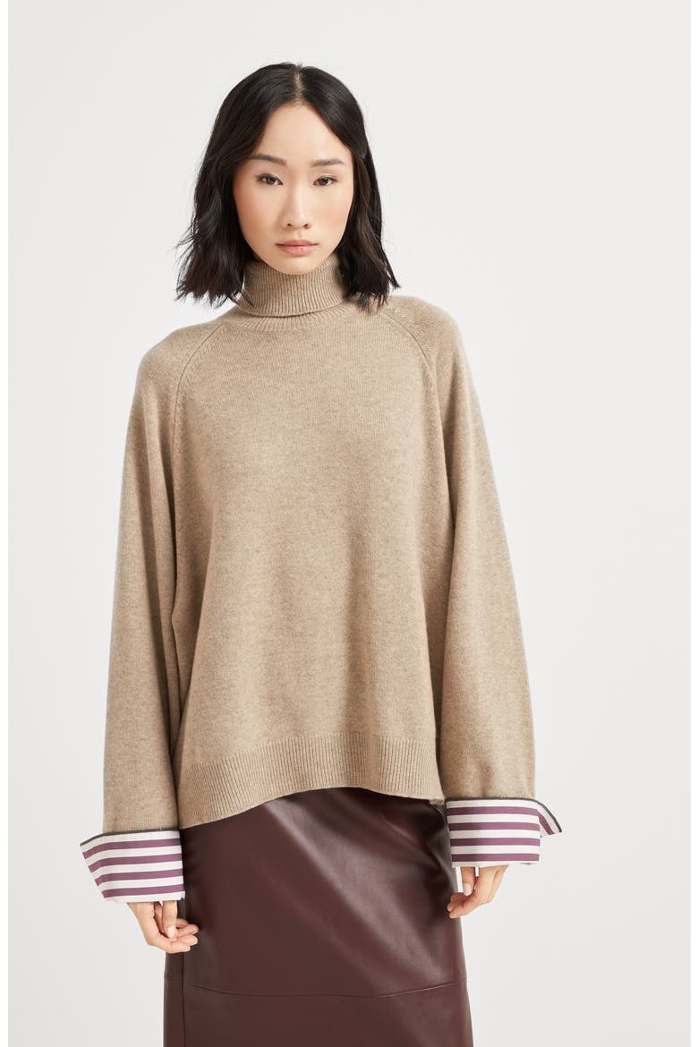 Turtleneck sweater with monili, Alternate, color, Light Brown
