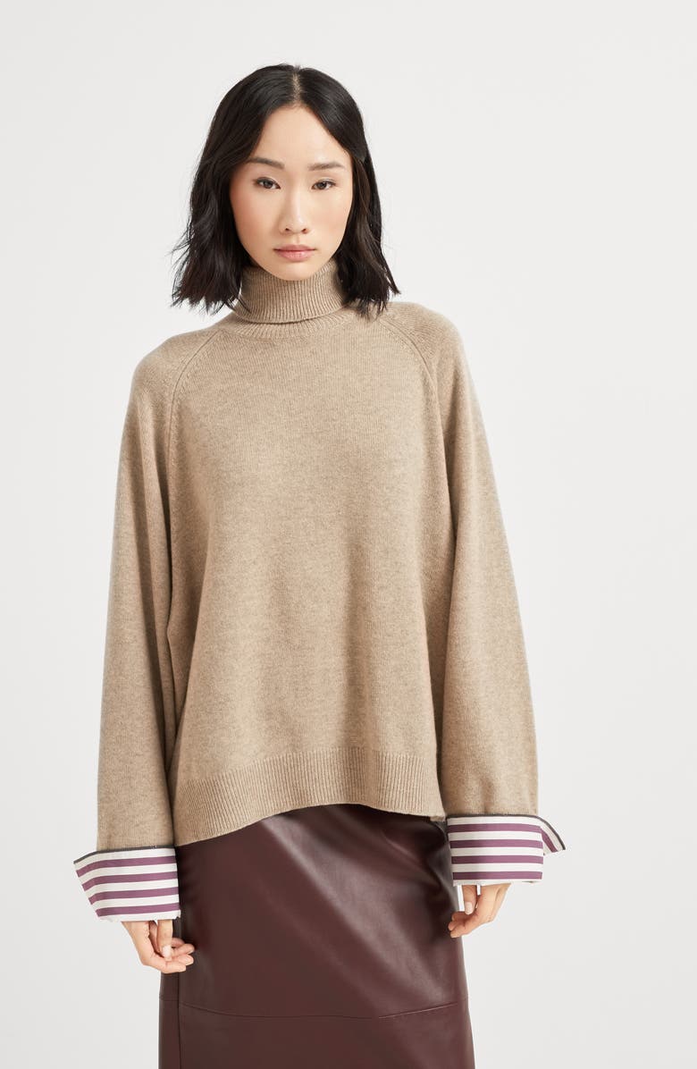 Brunello Cucinelli Turtleneck sweater with monili, Alternate, color, Light Brown