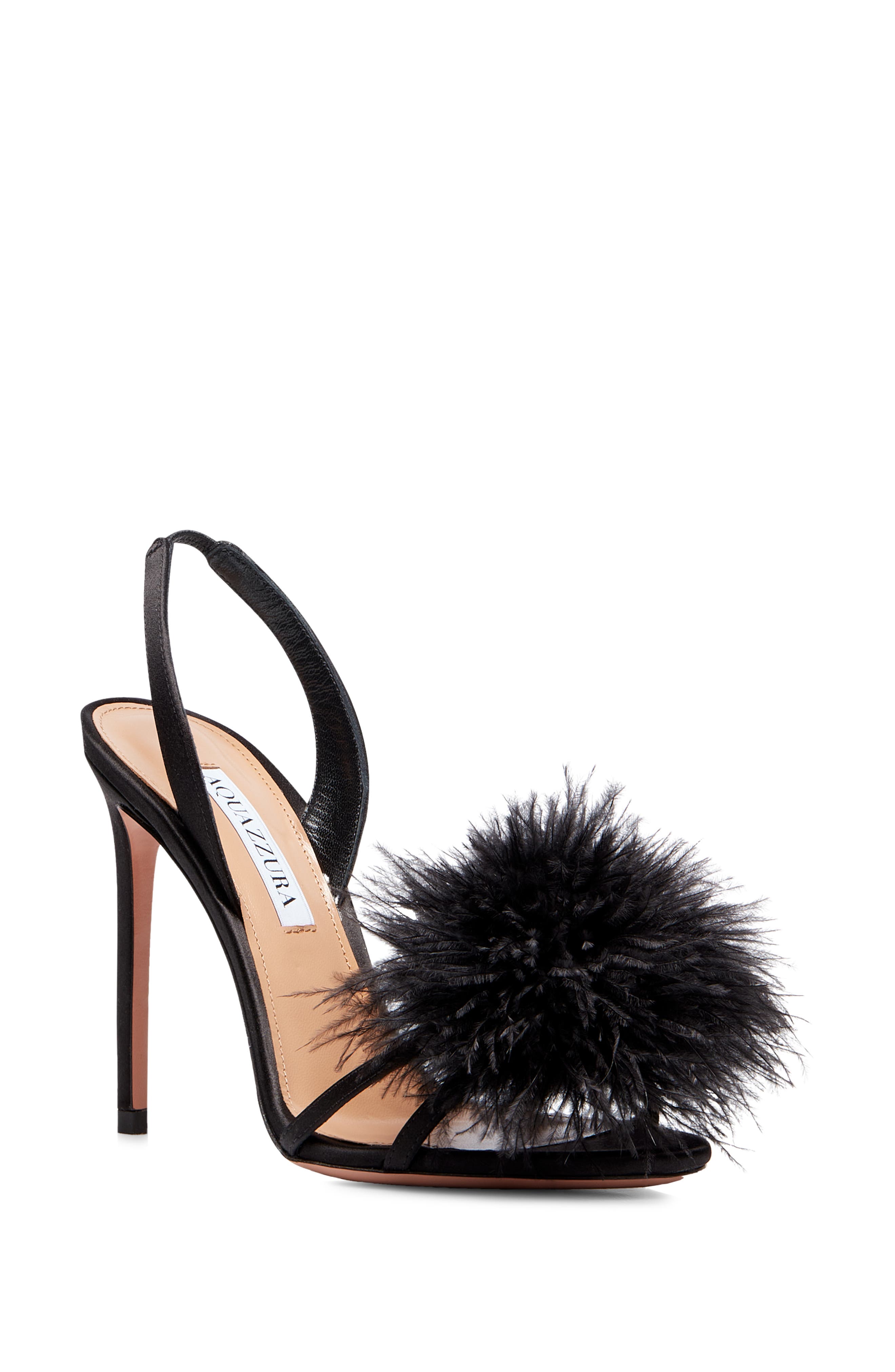 Aquazzura Boudoir Ostrich Feather Sandal, Main, color, 