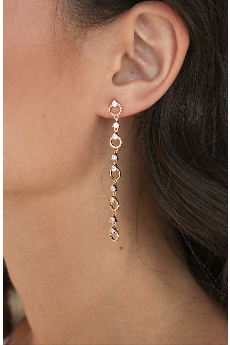 Cubic Zirconia Linear Drop Earrings, Alternate, color, GOLD