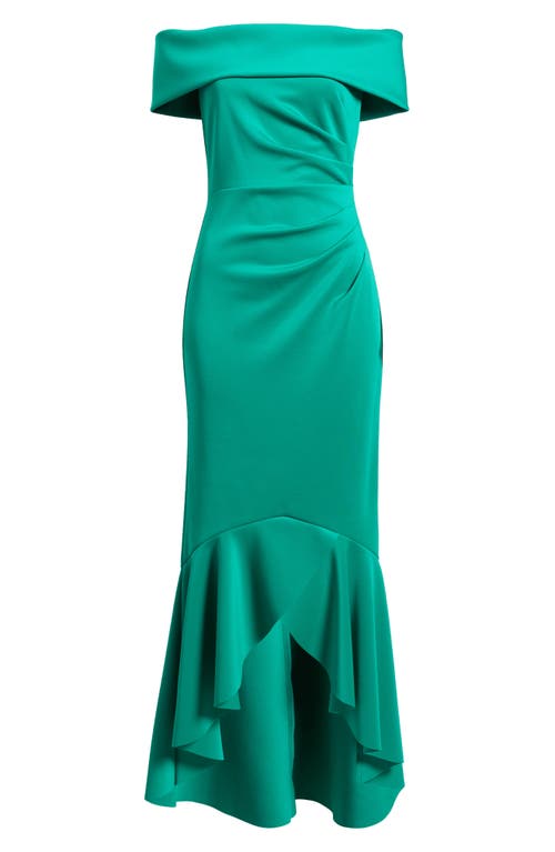 Eliza J Off The Shoulder High-low Gown In Jade