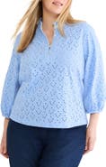 NIC+ZOE Ruffle Neck Eyelet Top