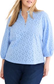 NIC+ZOE Ruffle Neck Eyelet Top