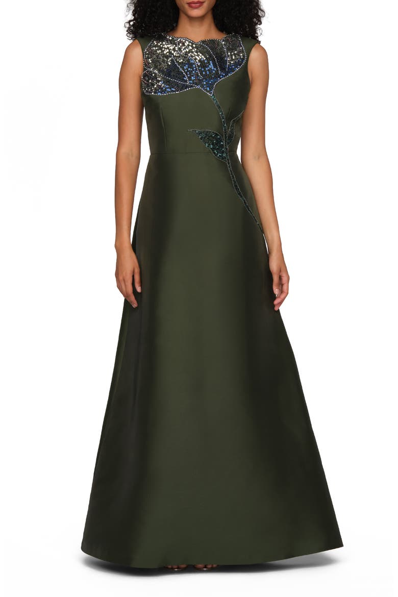 Charlene Embellished Taffeta Gown, Main, color, FOREST ELF