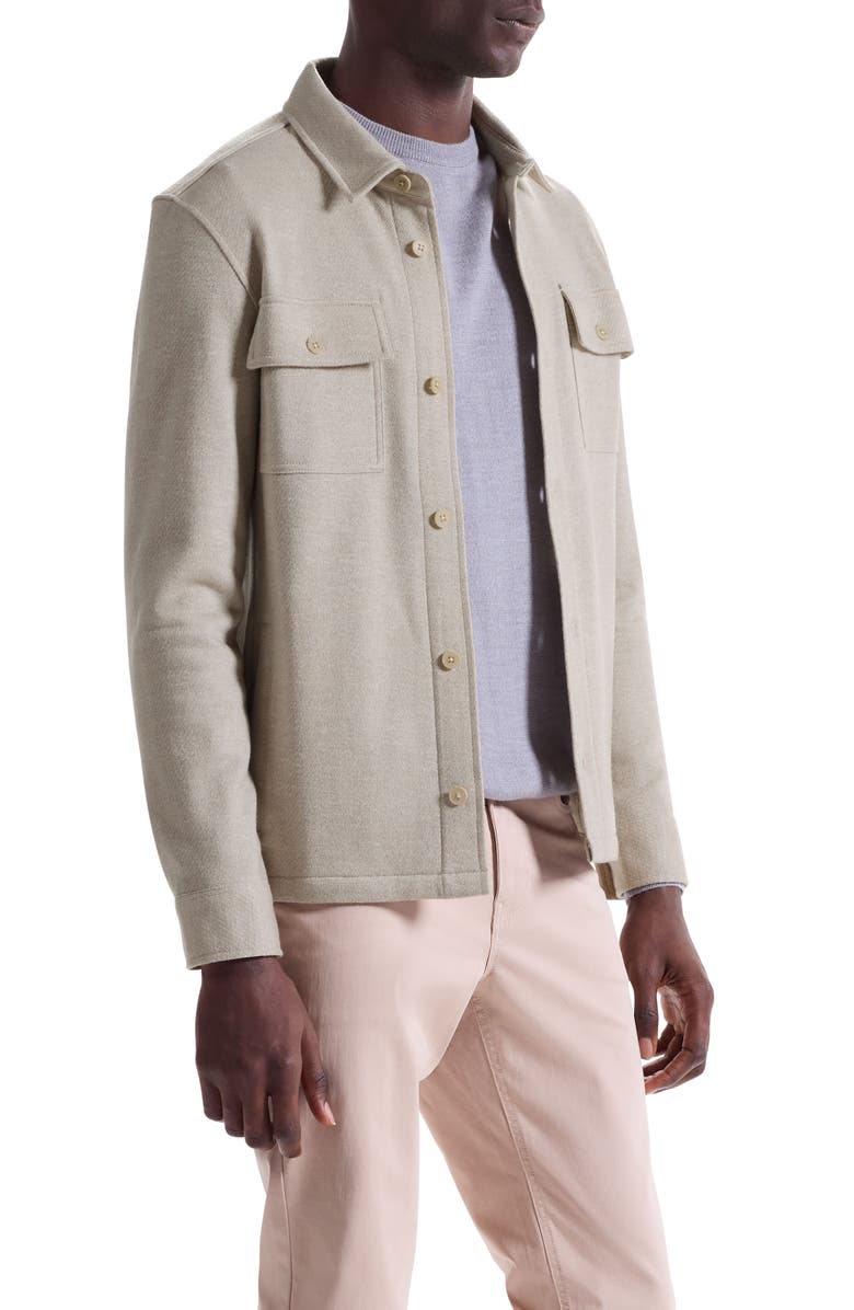 Bugatchi Slub Knit Wool & Cotton Button-Up Shirt Jacket, Alternate, color, Cobblestone