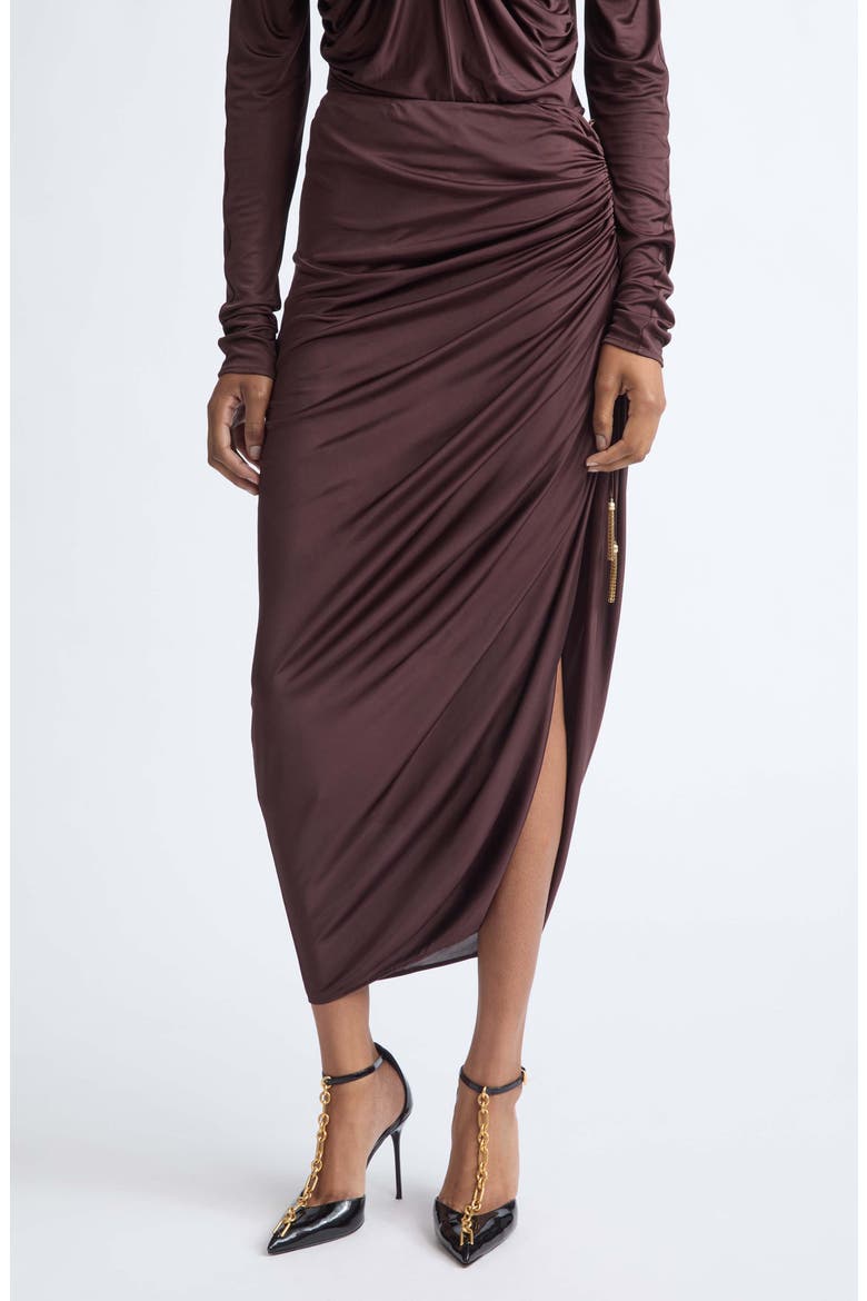 Draped Viscose Jersey Slit Midi Skirt, Main, color, A51 BROWN
